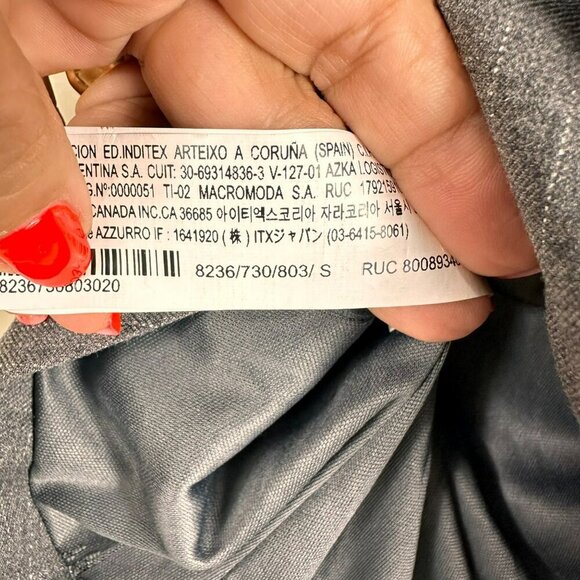 ZARA Grey Silver Pleated Off the Shoulder Pinstripe‎ Crop Top Small - Picture 13 of 14